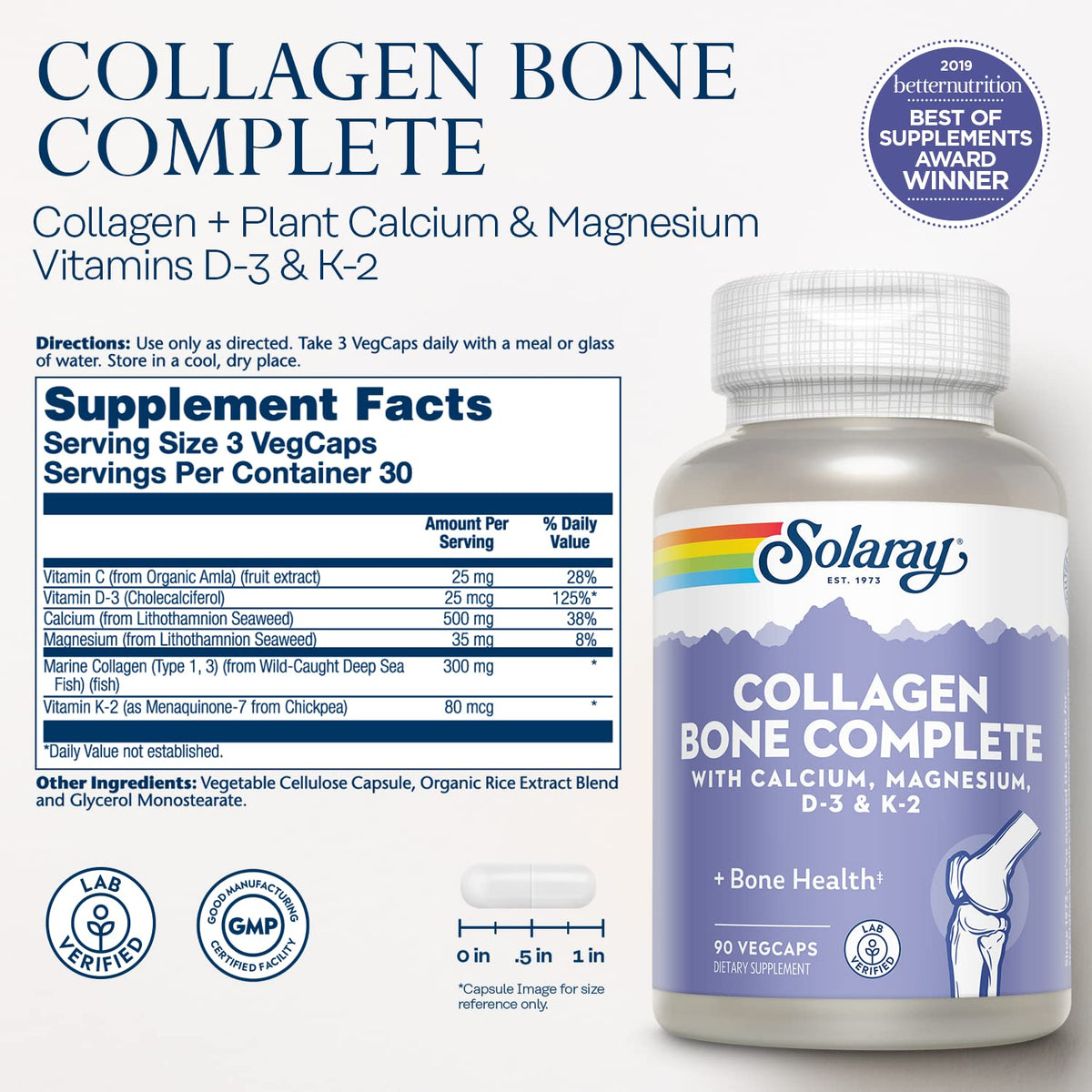 Solaray Collagen Bone Complete Bone Strength Support - 90 Capsules - image 3