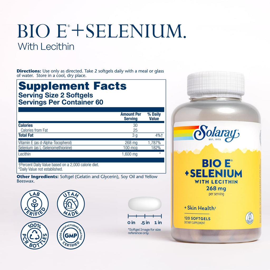 Solaray Bio E with Selenium Vitamin E 400 IU - 120 Softgels - image 2