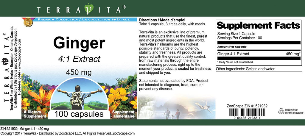 Terravita Ginger 4:1 Extract 450 mg - 300 Capsules - image 2