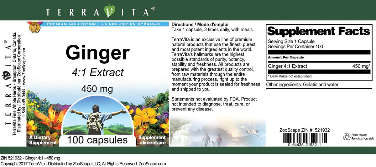 Terravita Ginger 4:1 Extract 450 mg - 300 Capsules - image 2