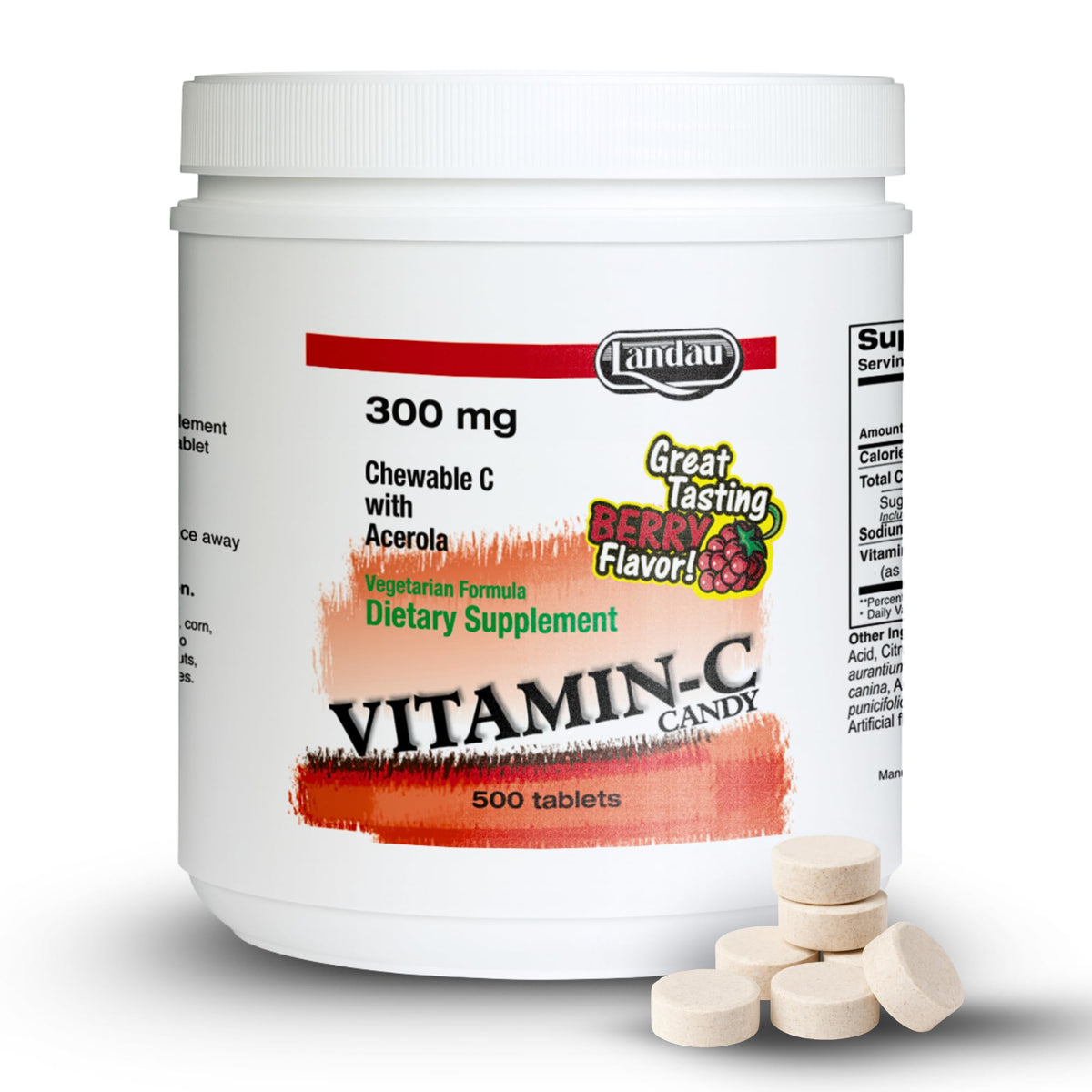 LANDAU Chewable Vitamin C Candy 300 Mg. Great Tasting Berry Flavor