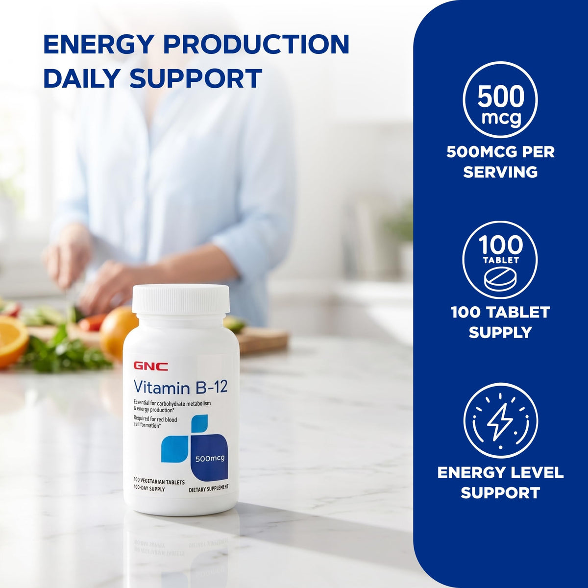 GNC Vitamin B-12 500mcg for Energy Production - 100 Tablets - image 3