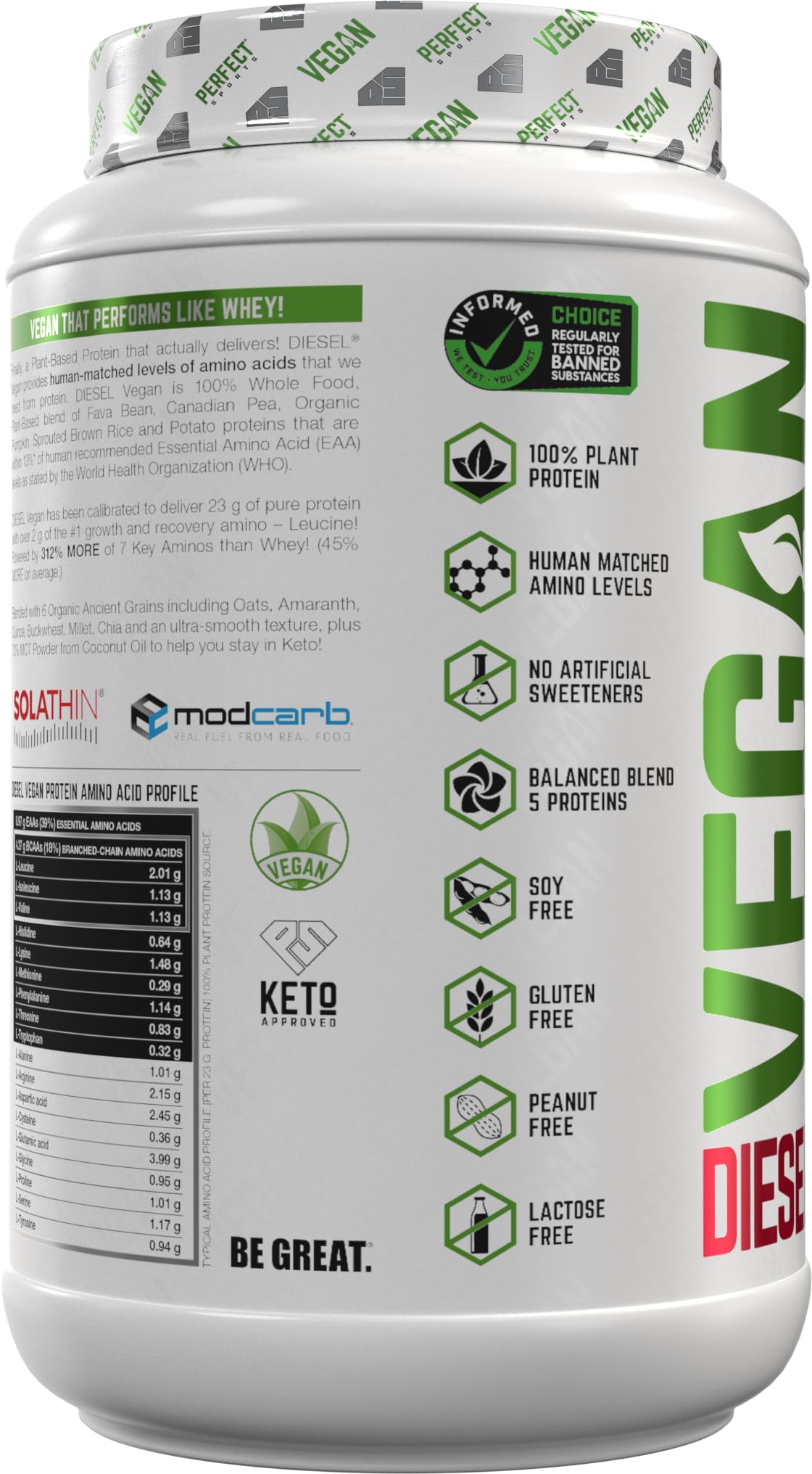 PERFECT SPORTS Vegan Diesel 100% Plant Based Protein