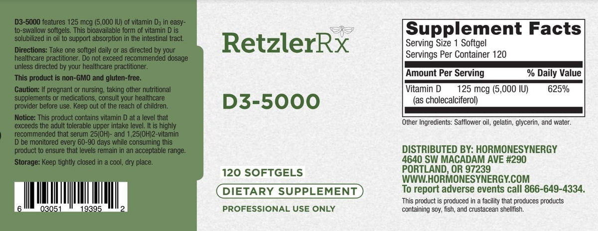 HormoneSynergy D3-5000 Vitamin D3 Softgels - 120 Softgels - image 2