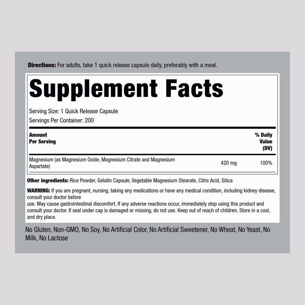 Piping Rock Triple Magnesium Complex 420 mg - 200 Capsules - image 2