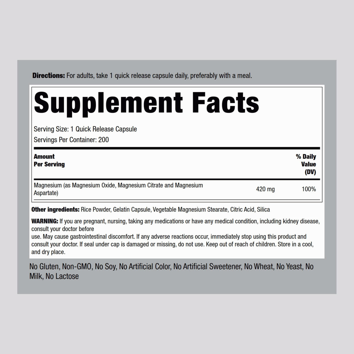 Piping Rock Triple Magnesium Complex 420 mg - 200 Capsules - image 2