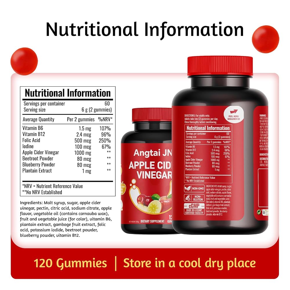 Angtai JN Apple Cider Vinegar Gummies 1000mg - 120 Count - image 7
