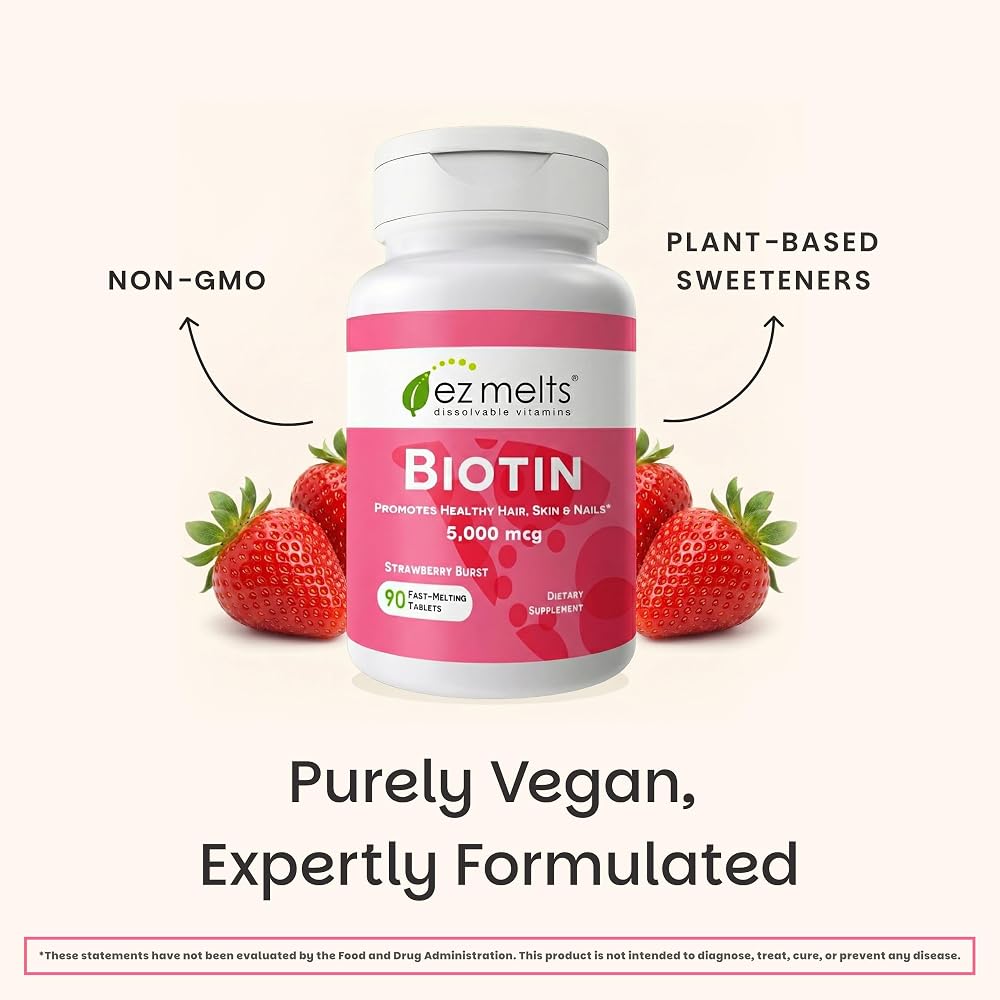 EZ Melts Biotin 5,000 mcg Hair, Skin & Nail Support - 90 Tablets - image 6