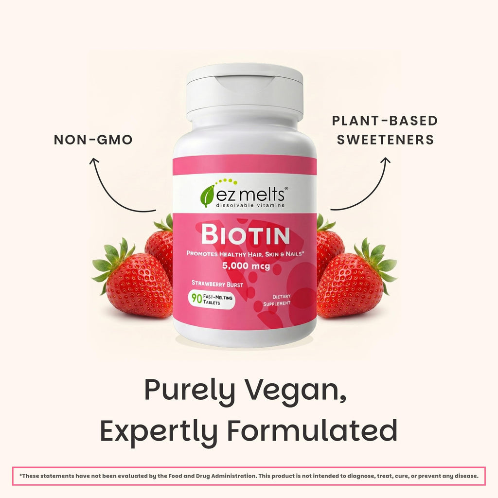 EZ Melts Biotin 5,000 mcg Hair, Skin & Nail Support - 90 Tablets - image 6