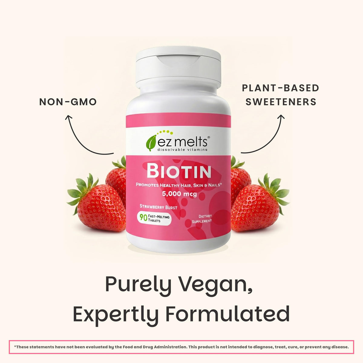 EZ Melts Biotin 5,000 mcg Hair, Skin & Nail Support - 90 Tablets - image 6