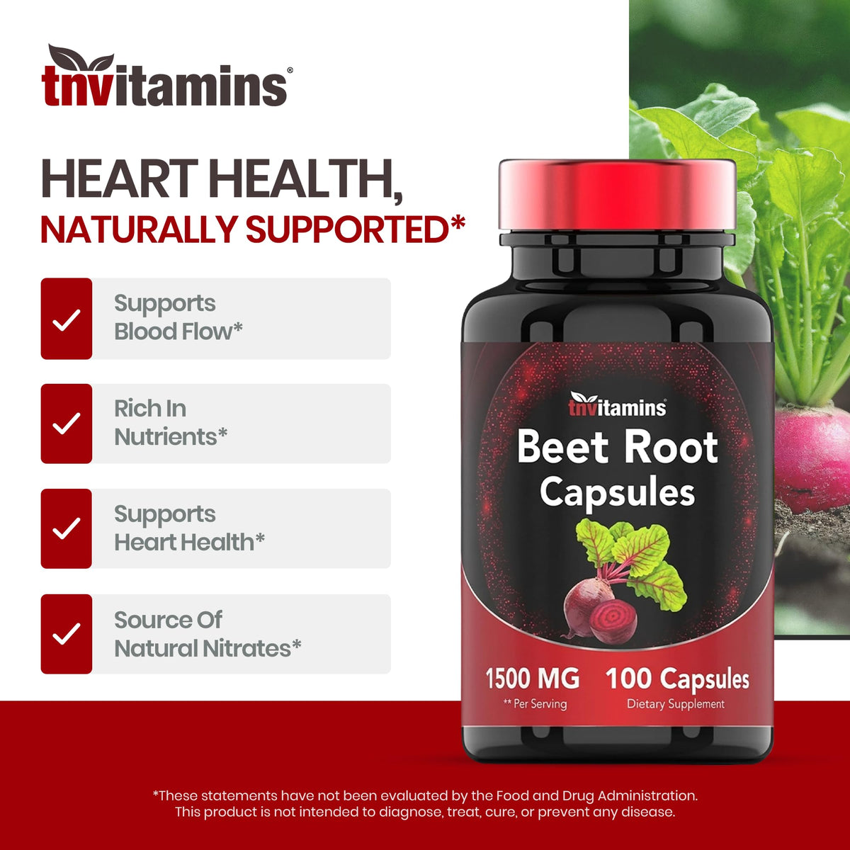 TNVitamins Beet Root Capsules 1500 mg - 100 Capsules - image 4