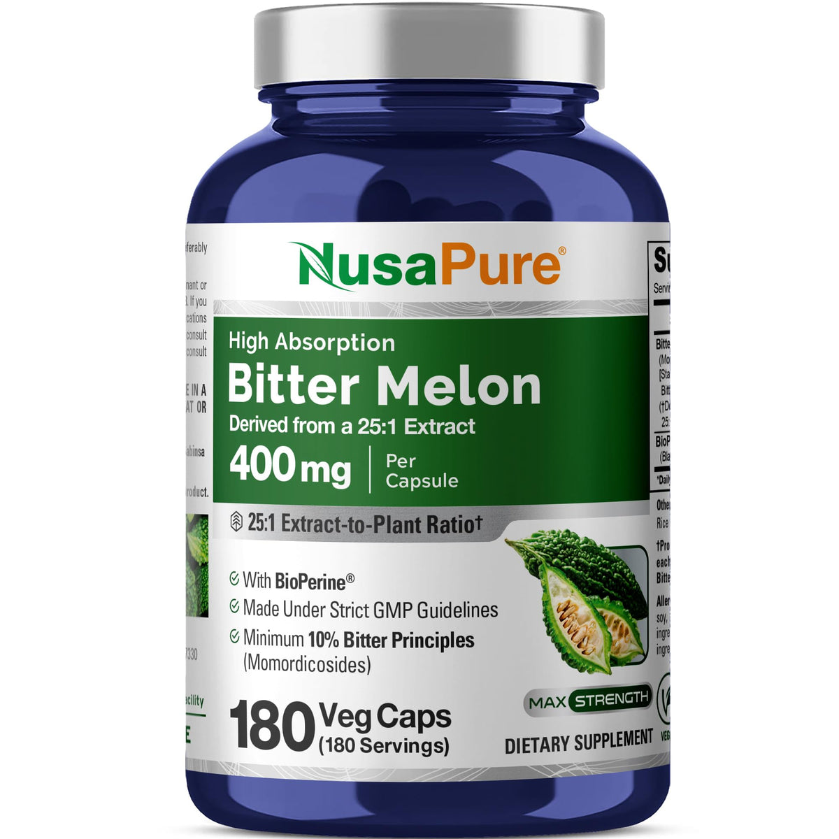 NusaPure Bitter Melon Extract 400mg - 180 Vegetarian Capsules