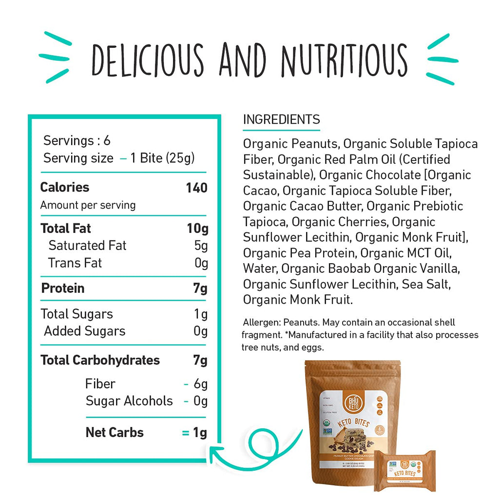 BHU Keto Bites Peanut Butter Chocolate Chip Cookie Dough - 6 Pack - image 5