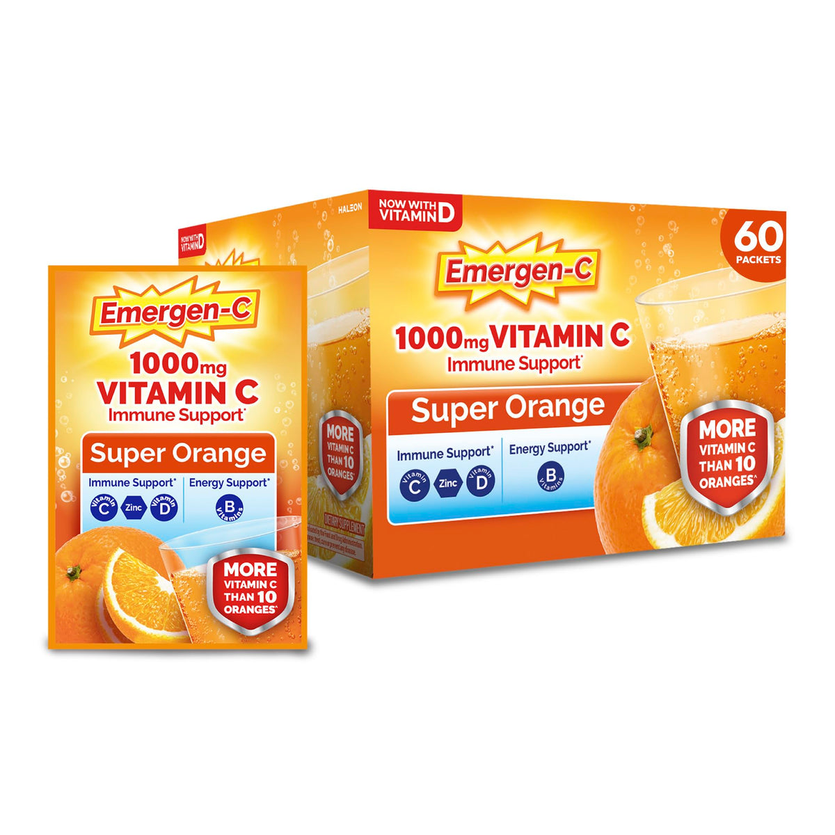 Emergen-C Vitamin C 1000mg Immune Support Powder, Orange - 60 Packets
