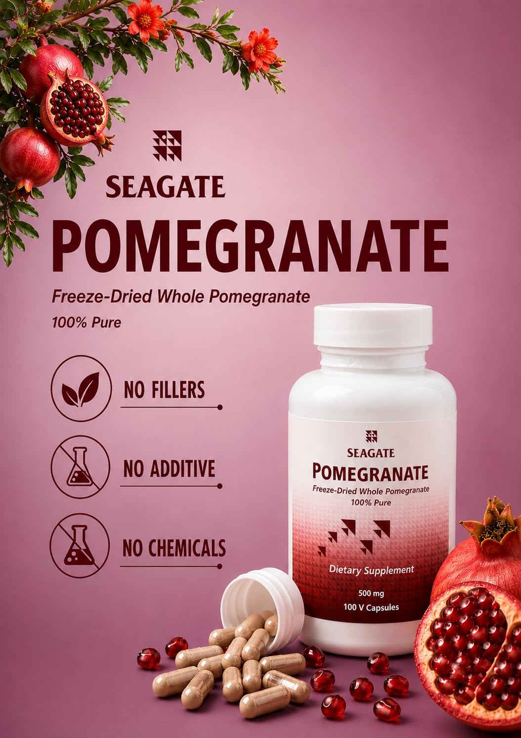 Seagate Pomegranate 500 mg - 100 Capsules - image 3