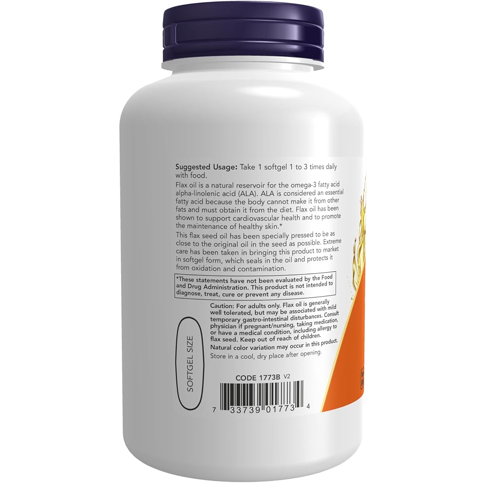 NOW Flax Oil 1,000 mg Omega-3 - 120 Softgels - image 3