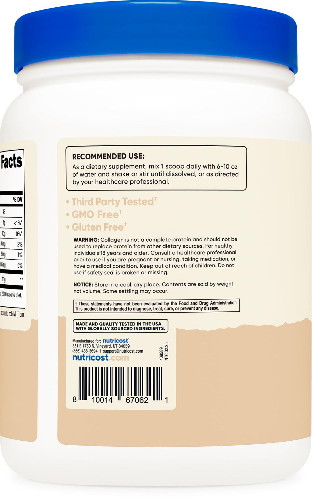 Nutricost Grass-Fed Collagen Powder 1LB (454 G) - Pure Grass Fed