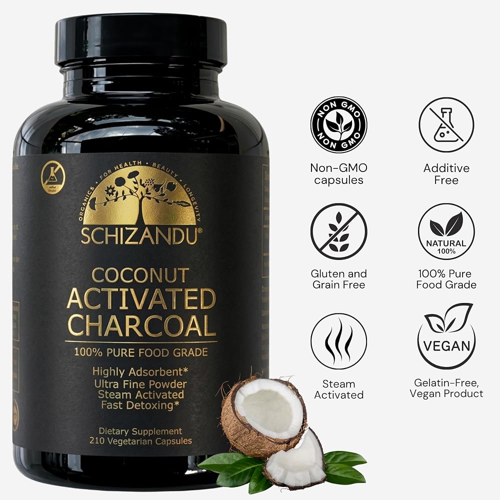 Schizandu Activated Coconut Charcoal Capsules- Supports Health - Vegan