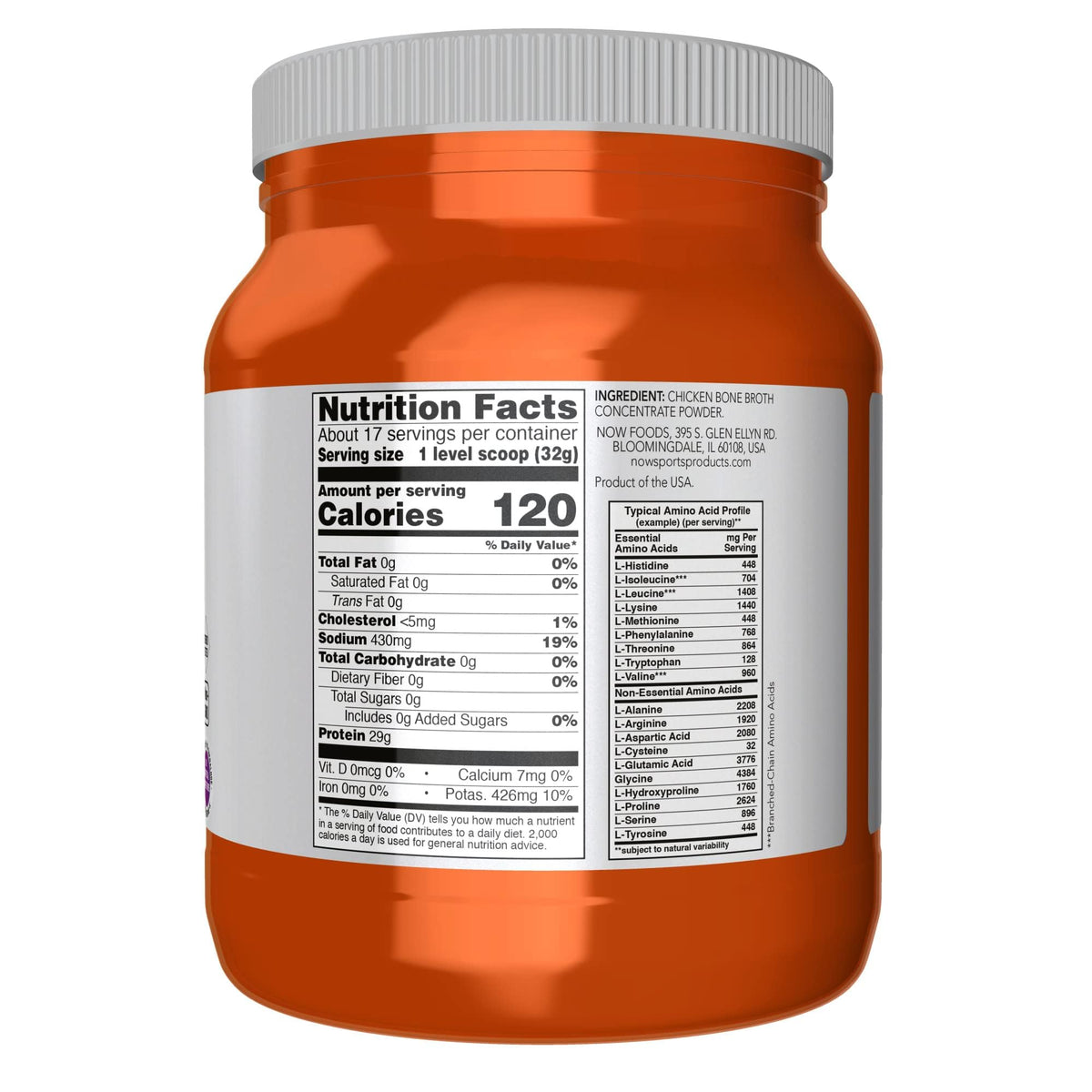 NOW Sports Chicken Bone Broth Powder - 1.2 lb - image 2