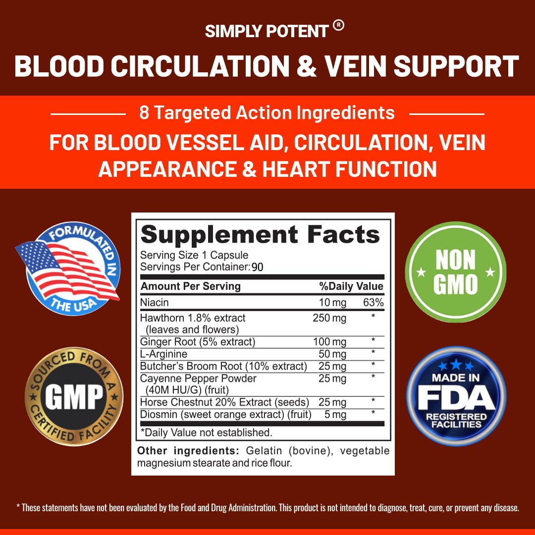 Simply Potent Blood Circulation & Vein Support - 90 Capsules - image 3