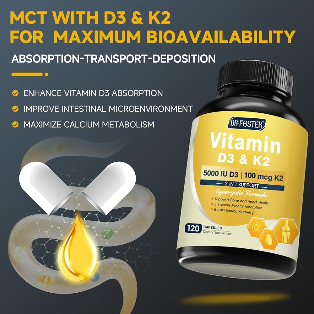 DRFOSTER Vitamin D3 K2 5000 IU with Zinc & Boron - 120 Capsules - image 4