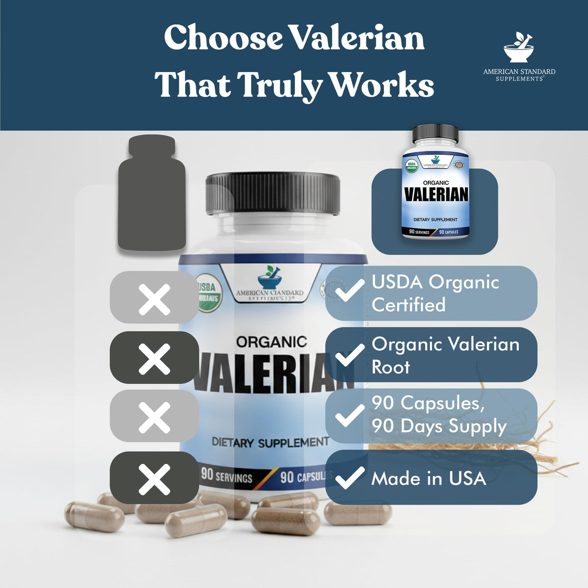 American Standard Supplements Organic Valerian - 90 Capsules - image 4