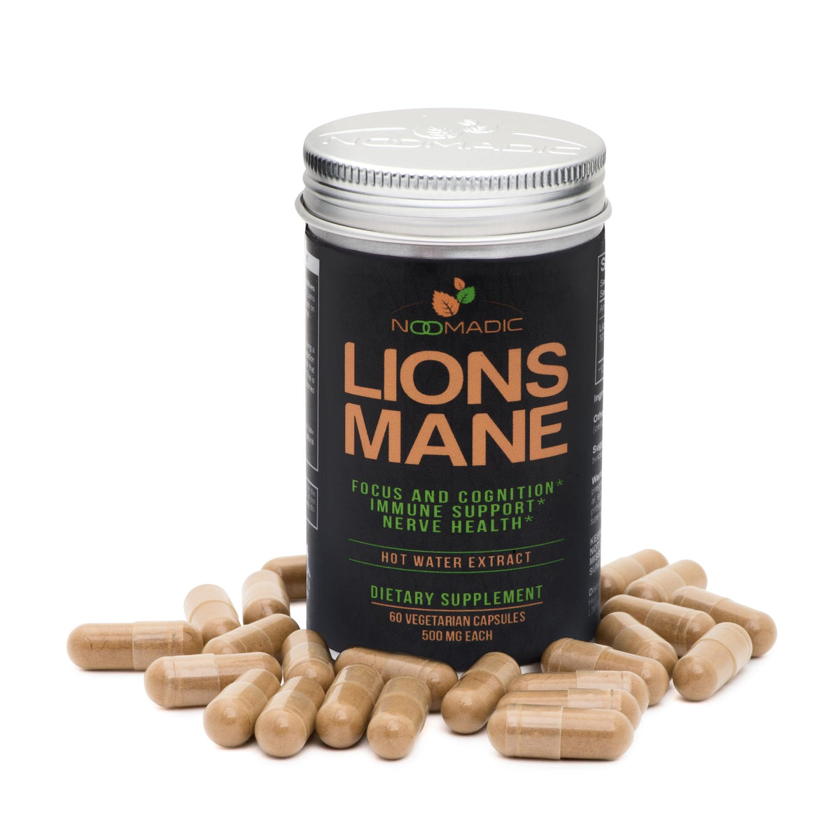 Noomadic Lion's Mane Mushroom 500 mg Nootropic Focus - 60 Capsules