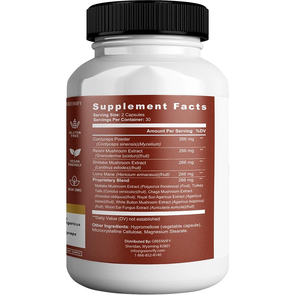 GREENVIFY Lions Mane 10 Super Mushrooms Supplement - Lions Mane
