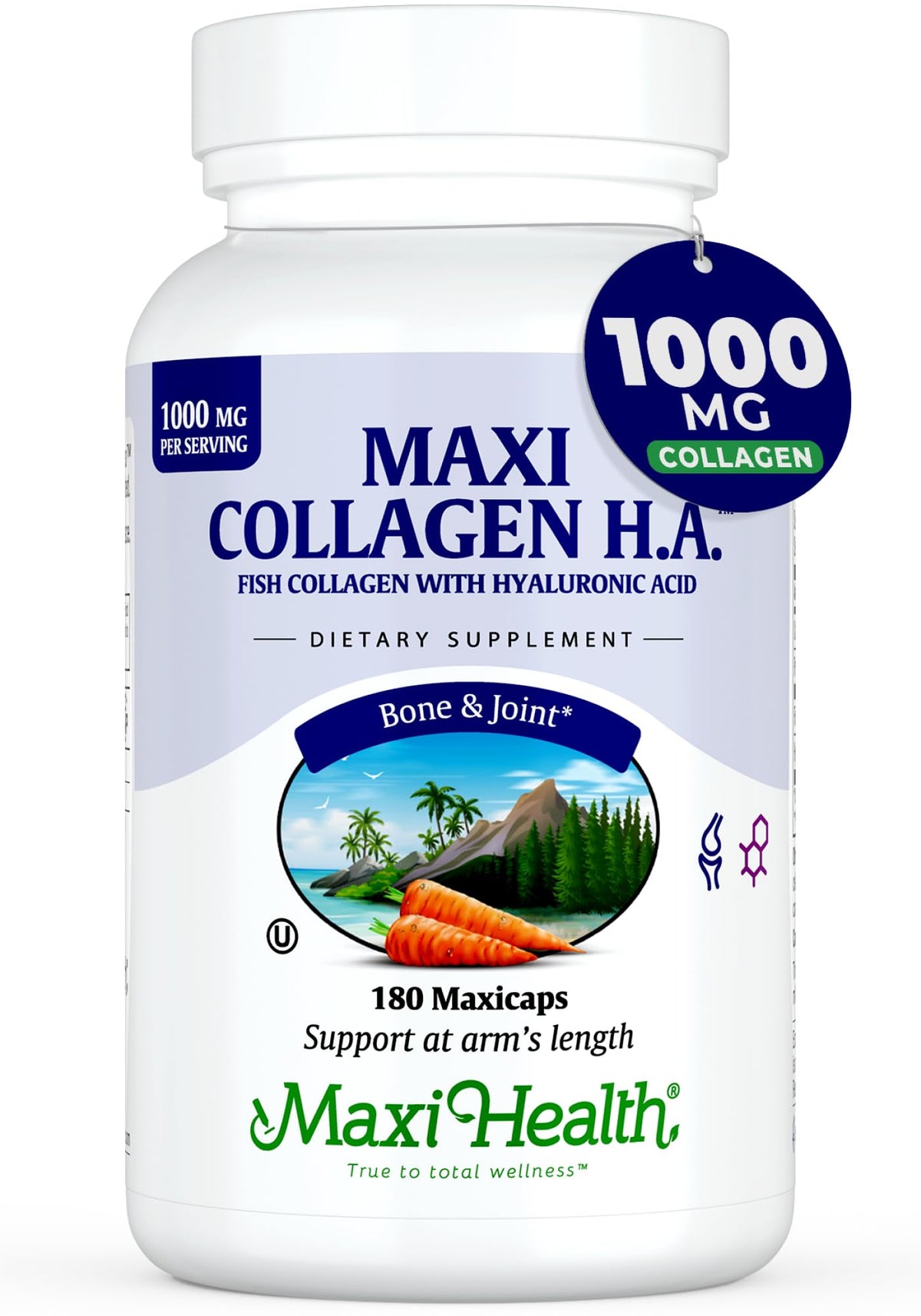 Maxi Health Marine Collagen 1000mg with Hyaluronic Acid - 180 Capsules