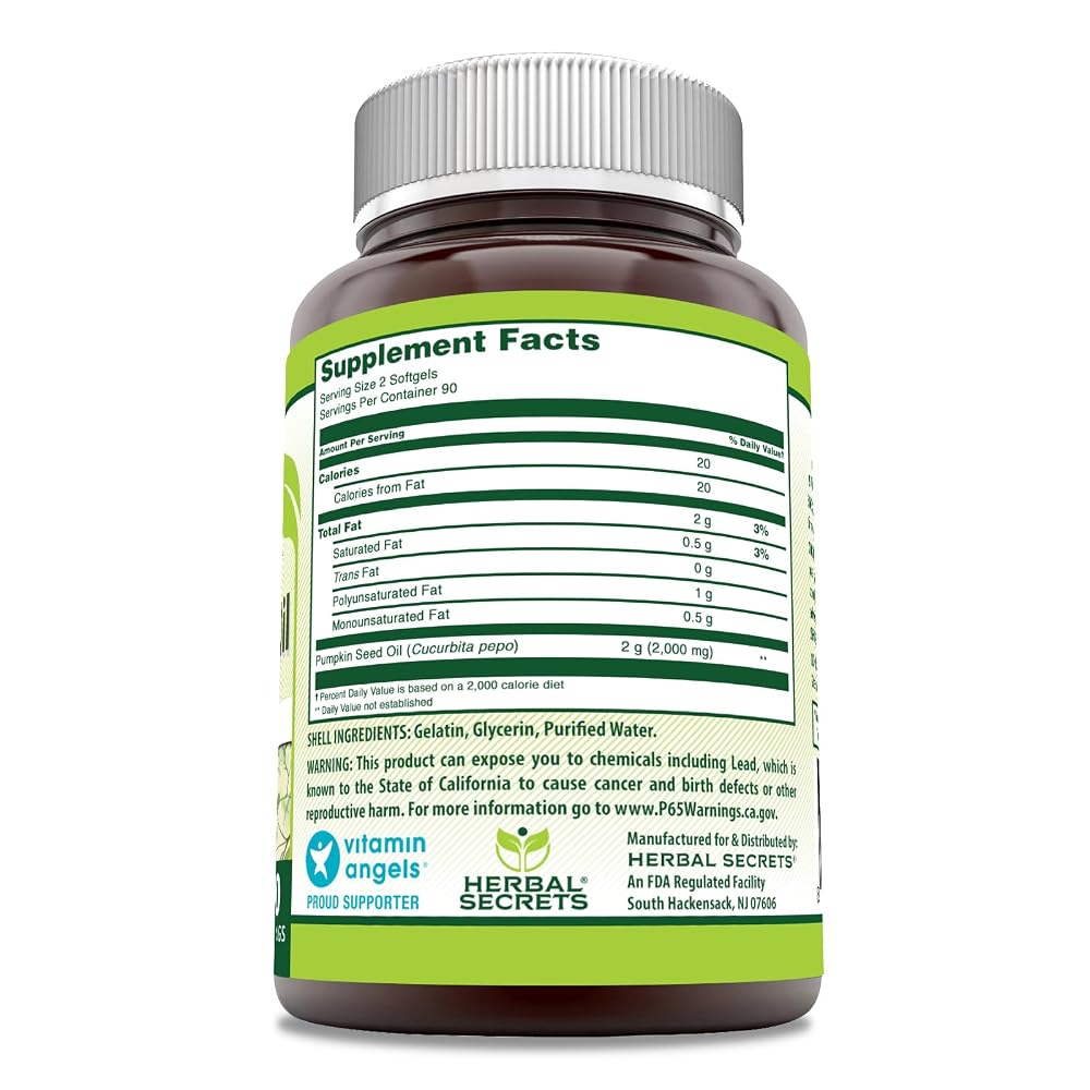 Herbal Secrets Pumpkin Seed Oil 1000 mg - 180 Softgels - image 2