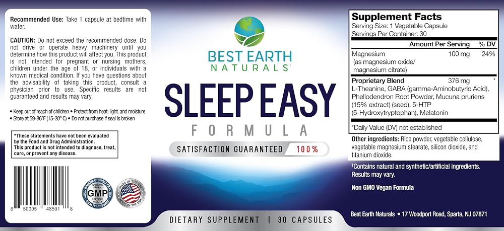 Best Earth Naturals Sleep Easy Supplement with L-Theanine & GABA - 30 Capsules - image 3