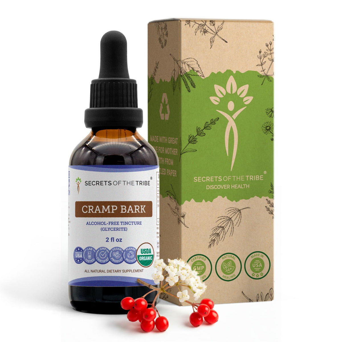 Secrets of the Tribe Cramp Bark USDA Organic Extract - 2 Fl Oz