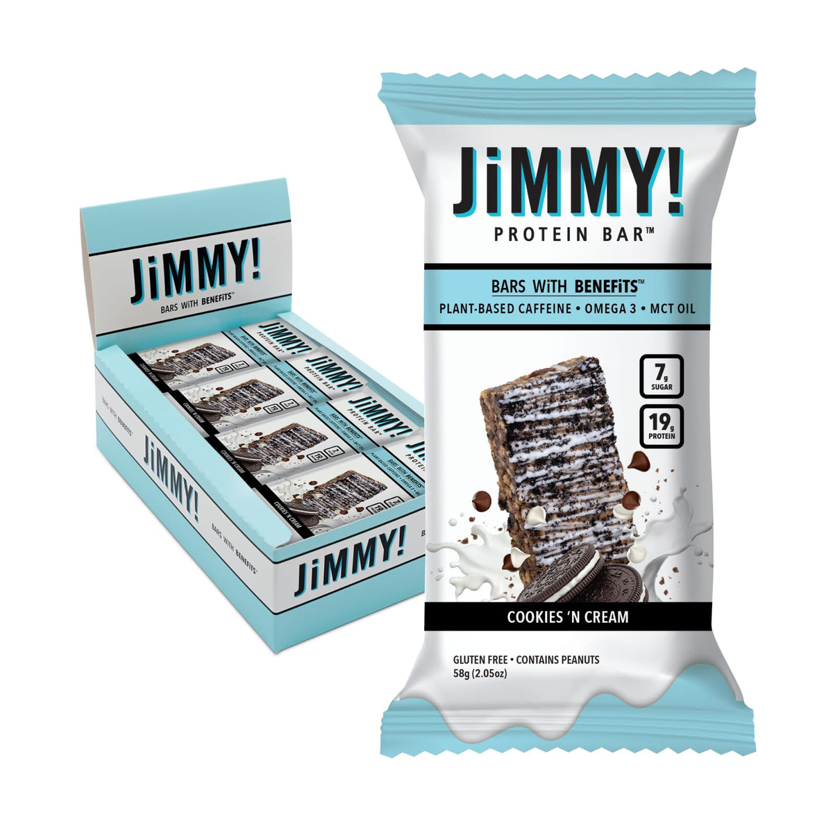 JIMMYBAR Cookies N Cream Protein Bars 19g Protein - 12 Count
