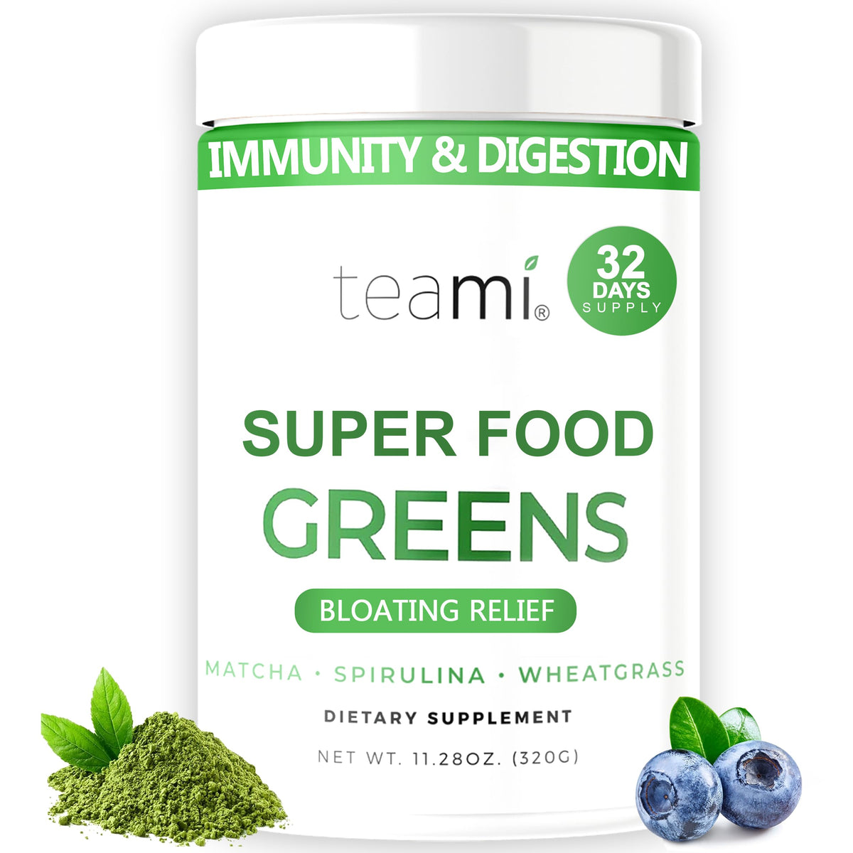 Teami Organic Super Greens Powder for Immunity & Digestion - 32 Servings