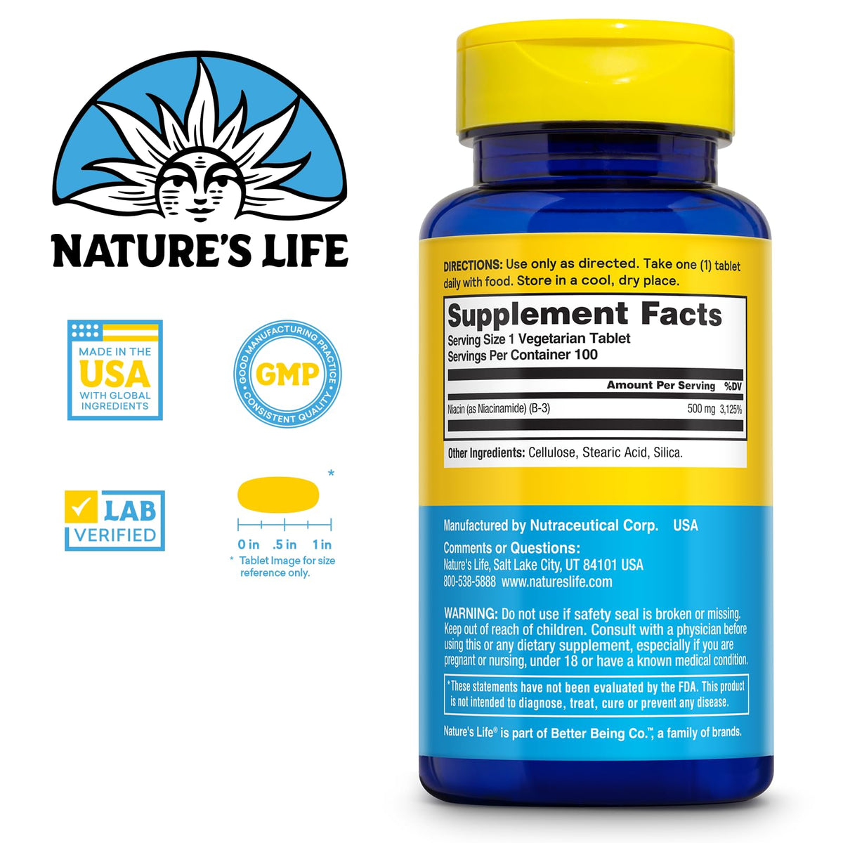 Nature's Life Niacinamide 500mg Vitamin B3 - 100 Tablets - image 2