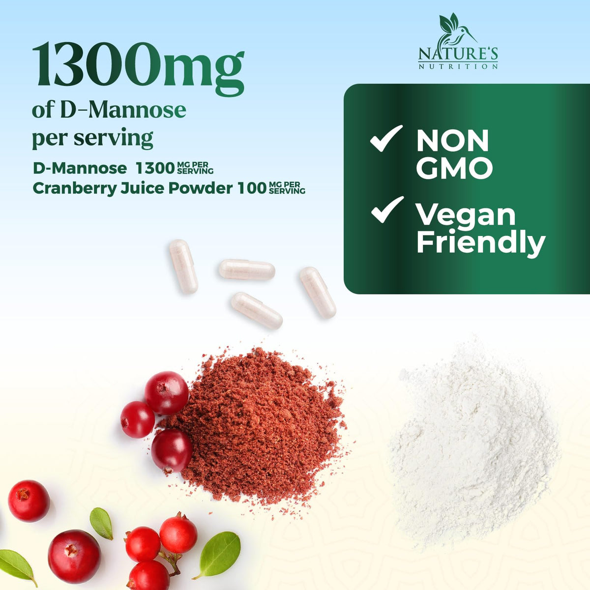 Nature's Nutrition D-Mannose 1000mg Per Serving - Cranberry