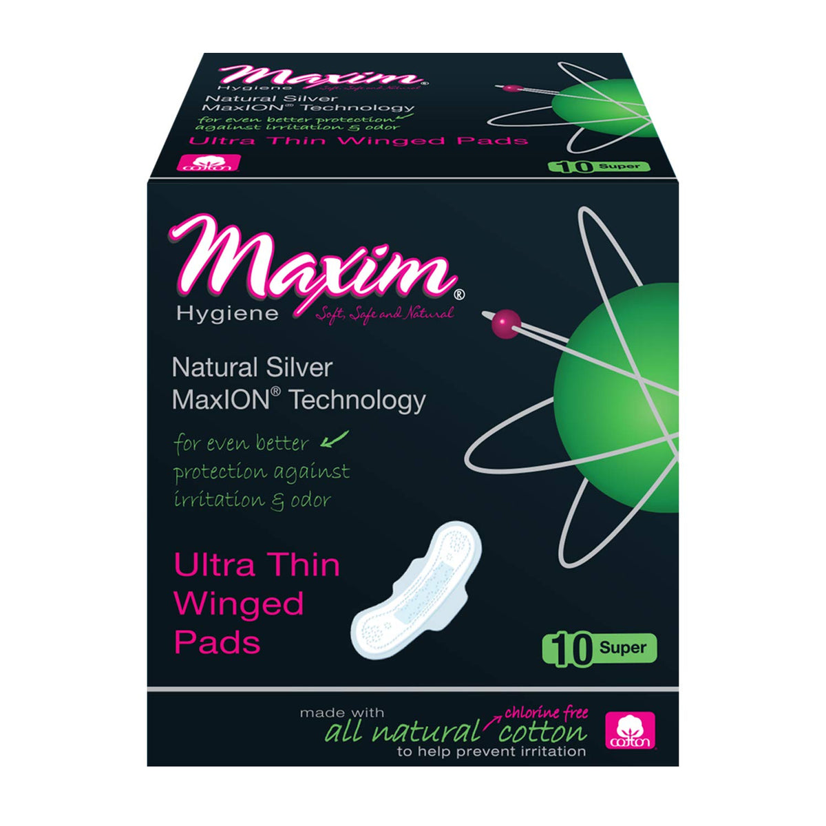 Maxim MaxION Cotton Feminine Pads Super - 10 Count