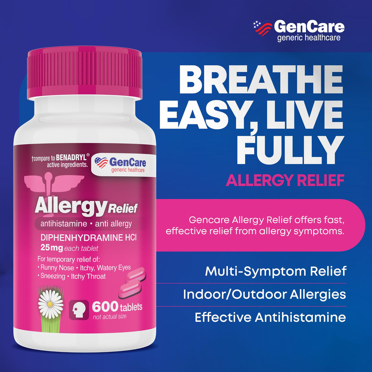 GenCare Diphenhydramine 25mg Allergy Relief Tablets - 600 Count - image 2