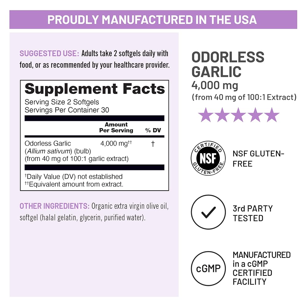 NatureWise Odorless Garlic Supplement 4000mg - Ultra Potent 100:1