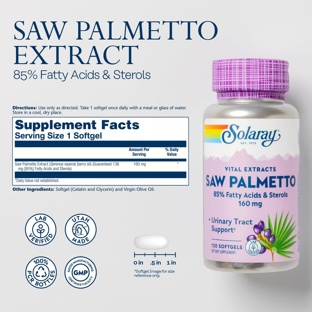 SOLARAY Unflavored Softgel Saw Palmetto Urinary Tract Health 160Mg