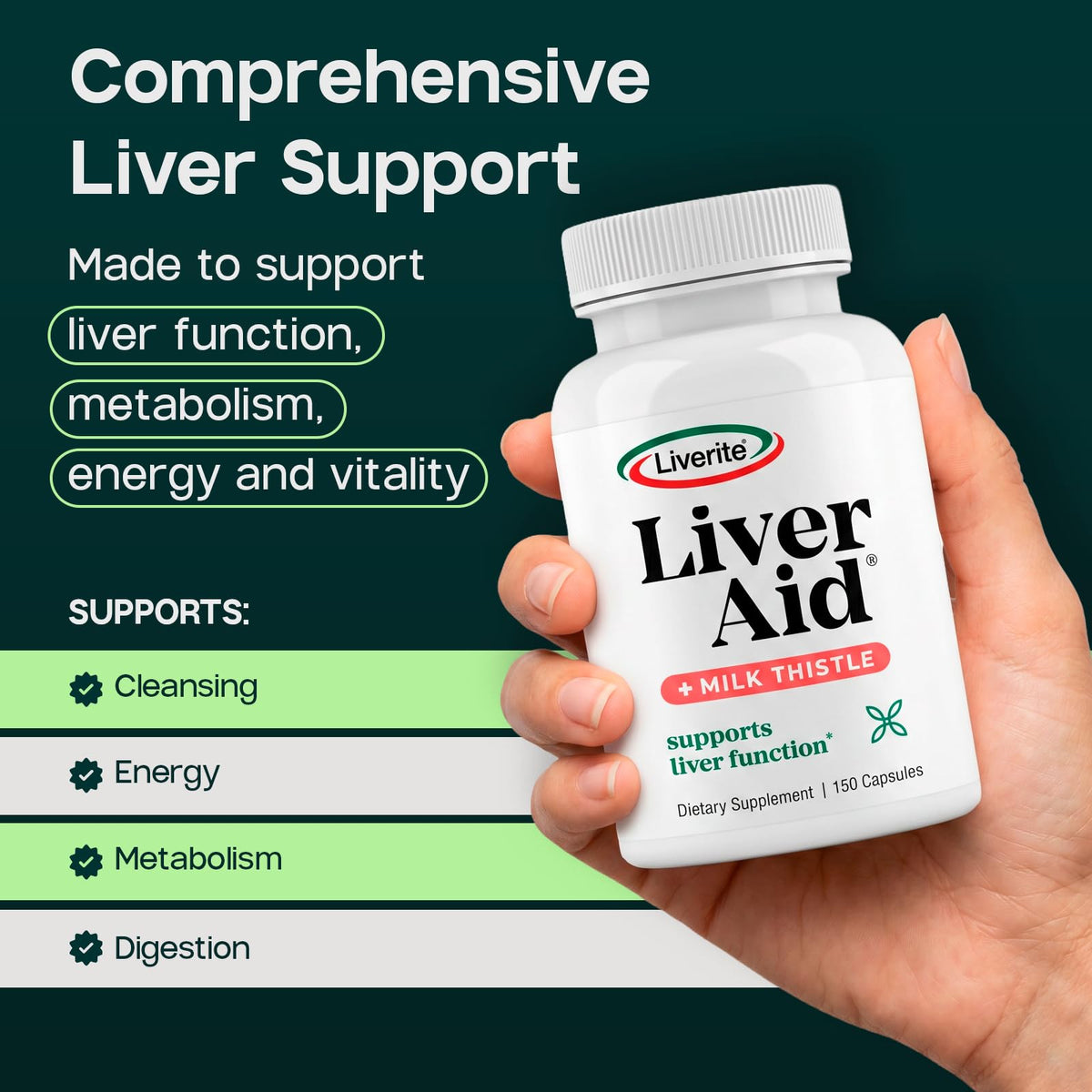 LIVERITE Liver Aid with Milk Thistle - 150 Capsules - image 2