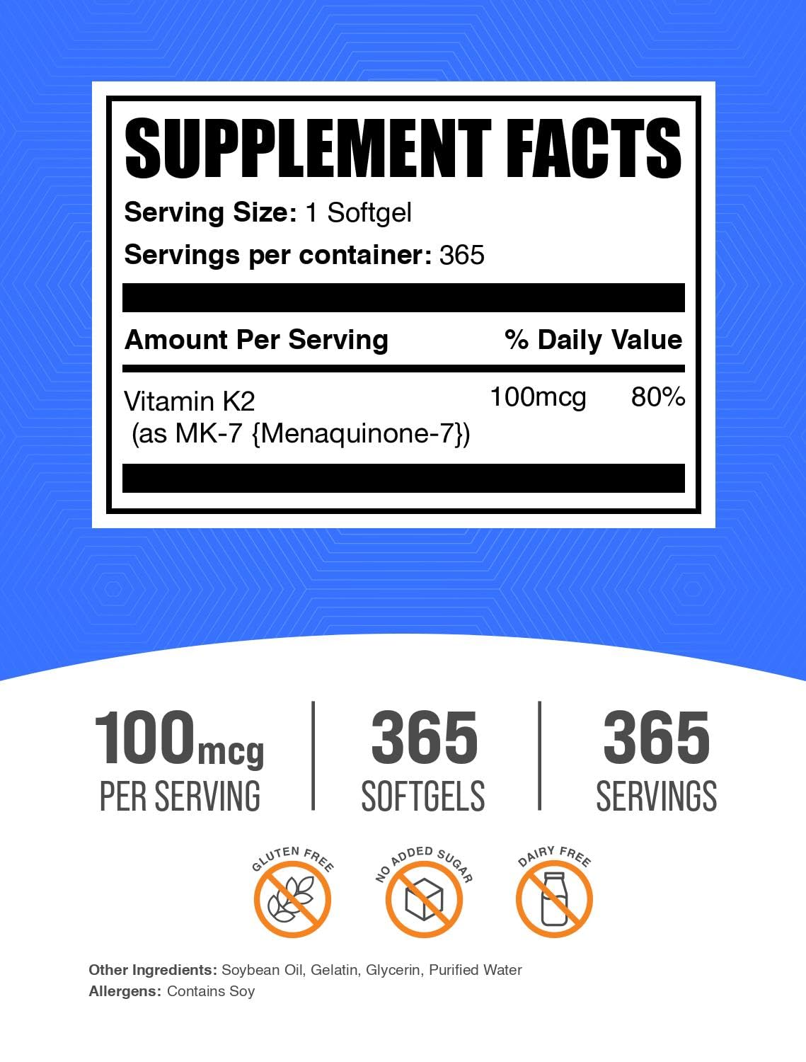 BulkSupplements Vitamin K2 MK7 Softgels - 365 Count - image 2