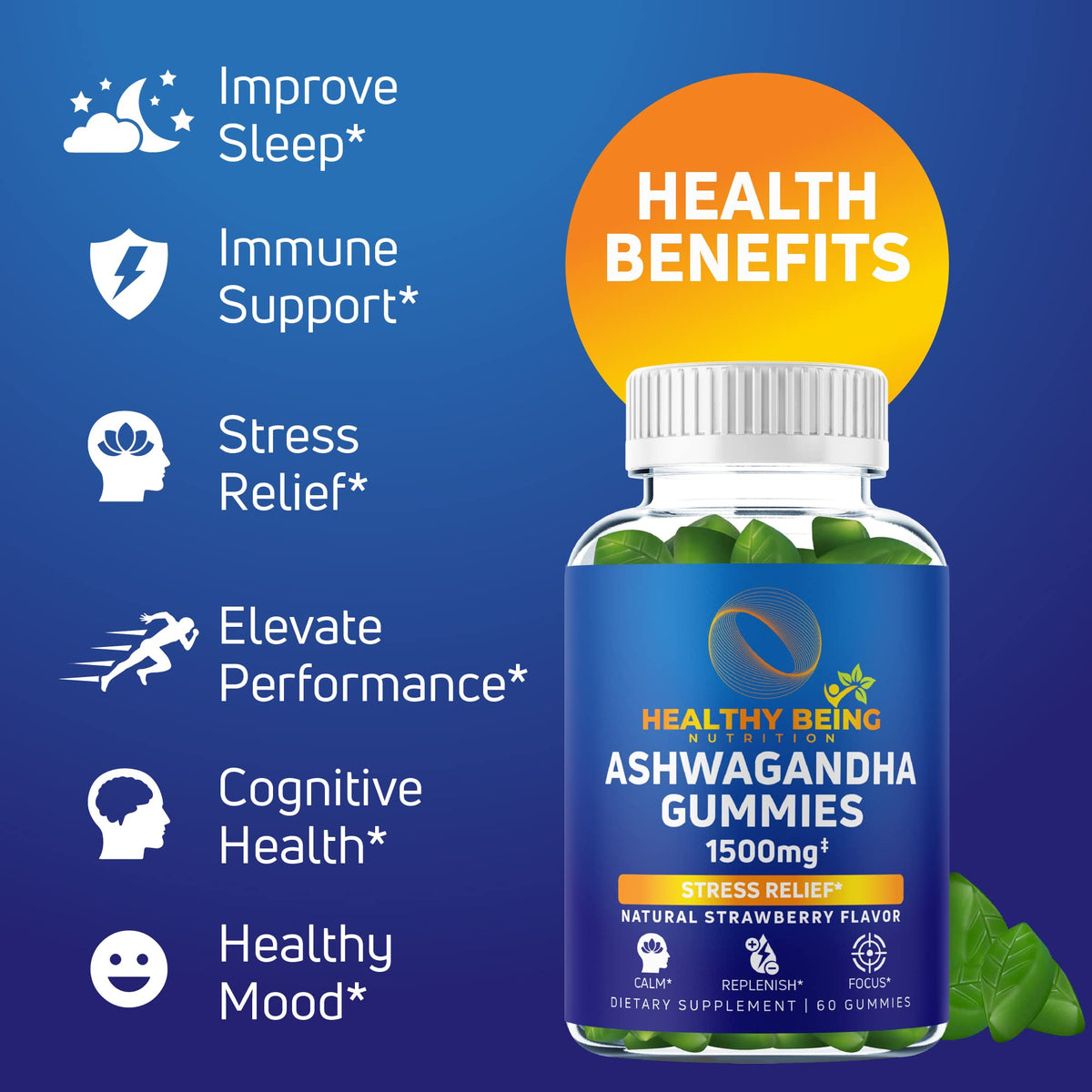 Healthy Being Nutrition Ashwagandha Gummies 1500mg - 60 Count - image 2