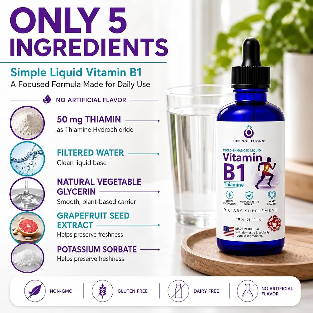 Life Solutions Vitamin B1 Thiamine HCl Liquid Drops - 2 oz - image 3