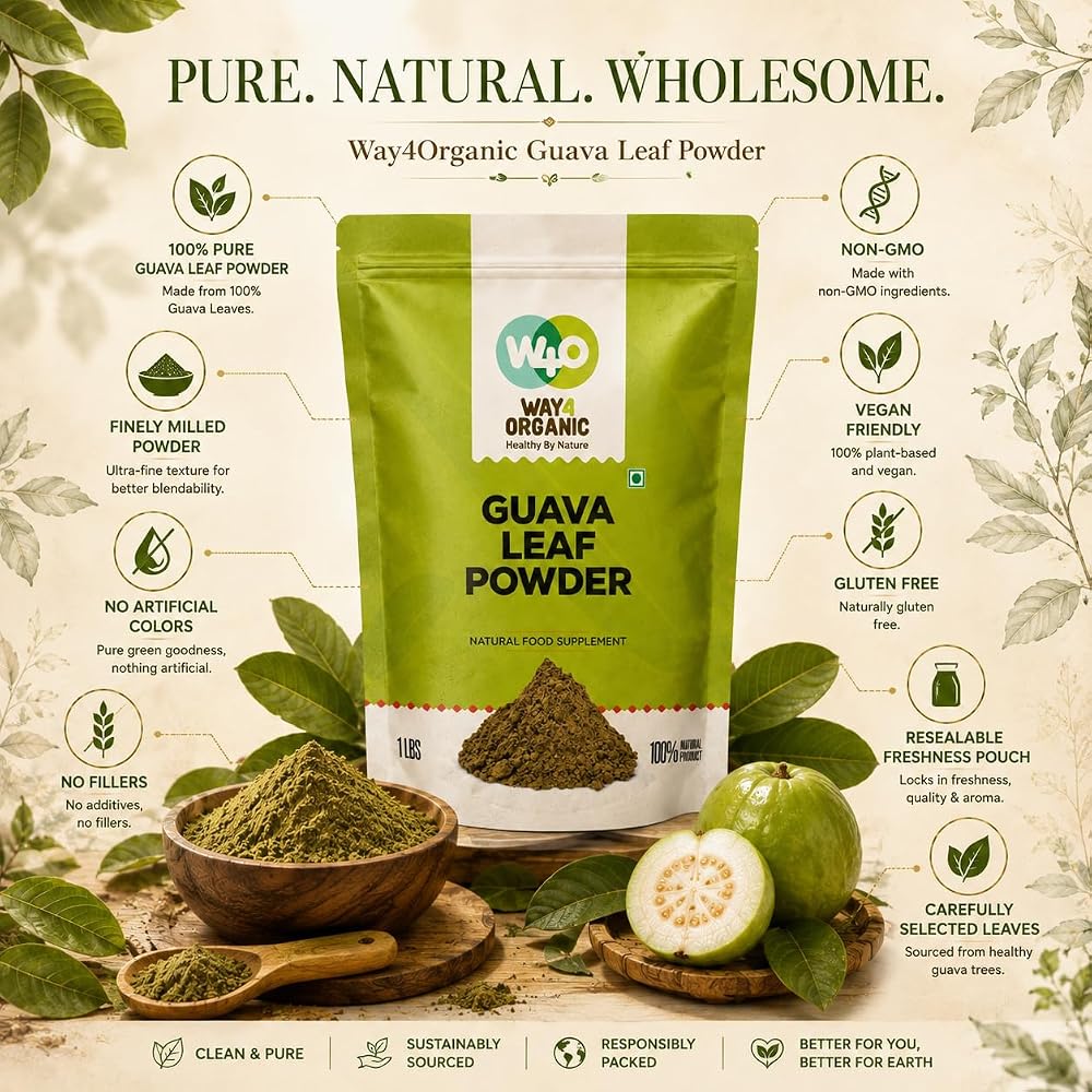 WAY 4 ORGANIC W4O Guava Leaf Powder (100% Natural & Pure)