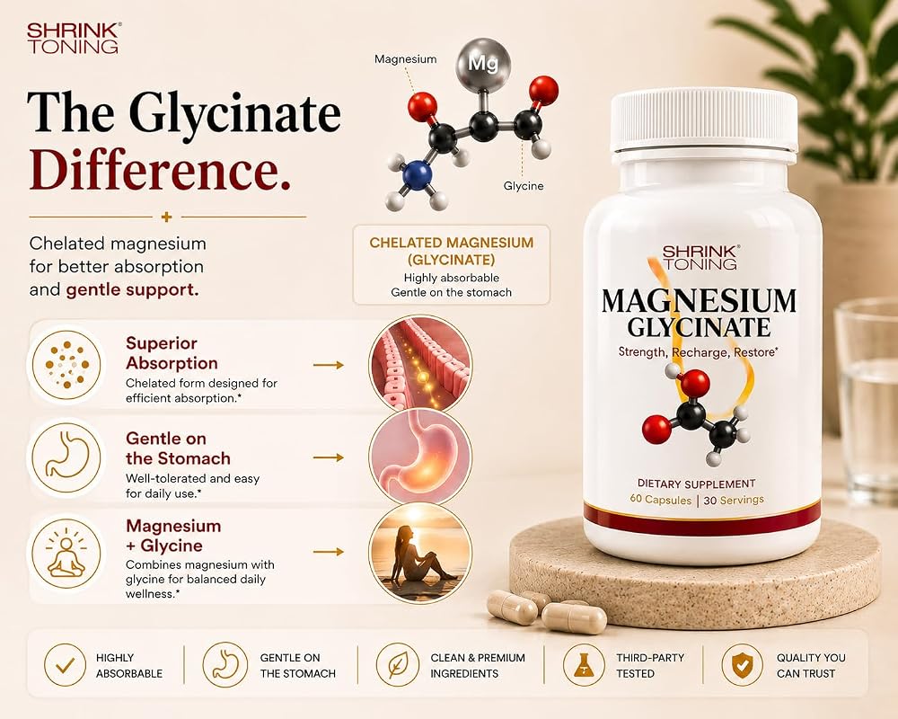 Shrink Magnesium Glycinate 1666 mg Muscle Support - 60 Capsules - image 3