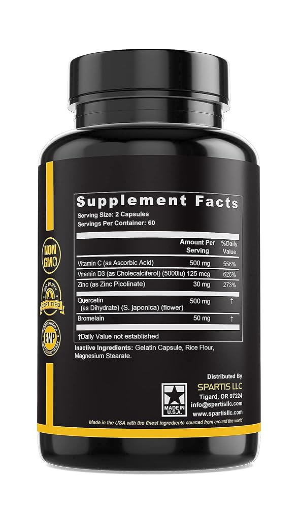 SPARTIS Zinc Quercetin 500mg with Vitamin C & D3 - 120 Capsules - image 6