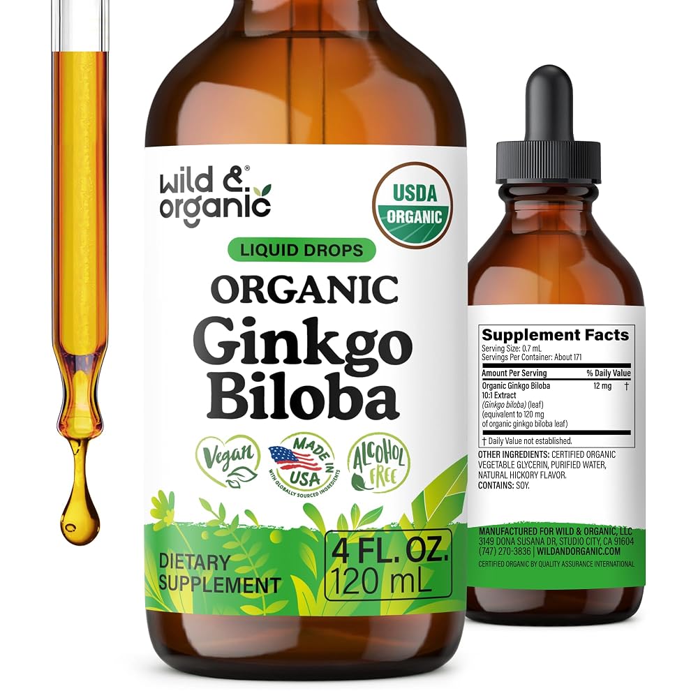 Wild & Organic Ginkgo Biloba Extract Drops for Brain & Focus - 4 oz