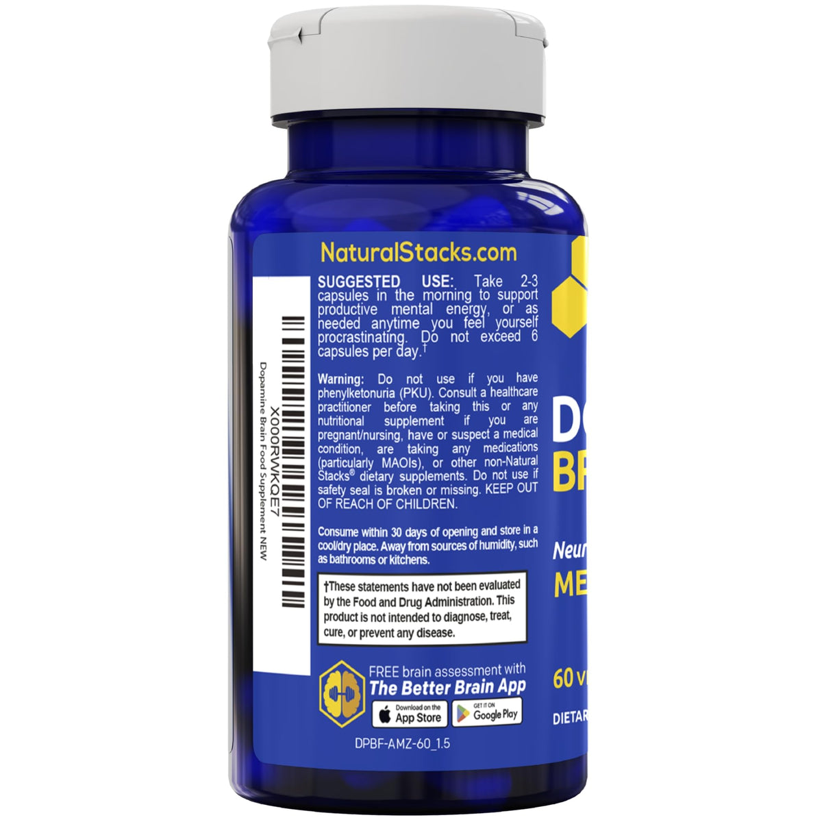 Natural Stacks Dopamine Brain Food Focus Support - 120 Capsules - image 8