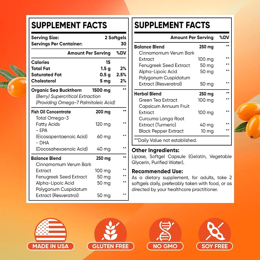 Sakpwer Omega-7 Sea Buckthorn Oil - with Omega-3 EPA/DHA Fish Oil